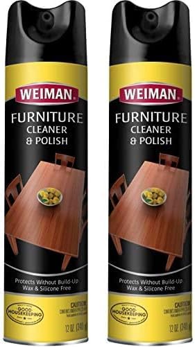 Weiman Limpiador y pulidor de madera y muebles, 12 onzas, cera pulidora limpia con aerosol, para tus mesas, sillas y armarios (paquete de 2)