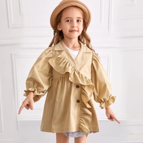 Girls' Ruffle-Trim Trench Coat – Elegant Lightweight Jacket with Puff Sleeves2