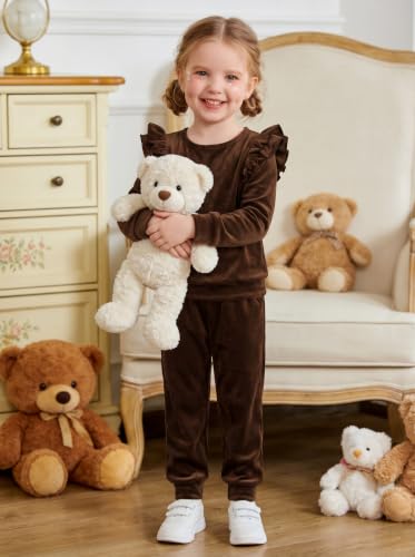 Image of Arshiner Girls 2 Piece Outfits Velour Tracksuit Ruffle Sweatshirt Sweatpant | Cute Clothes, Sweatsuit, Long Sleeve Pullover, Fall Winter Clothing Sets, for 3-10 Years