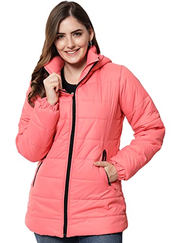 Image of KOTTY Women Nylon Peach Pink Solid Puffer Jacket