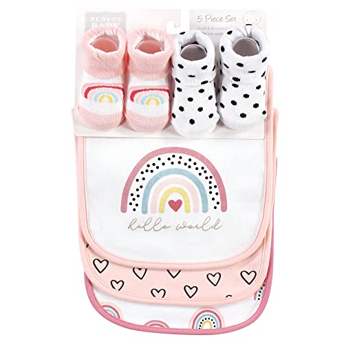 Image of Hudson Baby Unisex Baby Cotton Bib and Sock Set, Modern Rainbow, One Size
