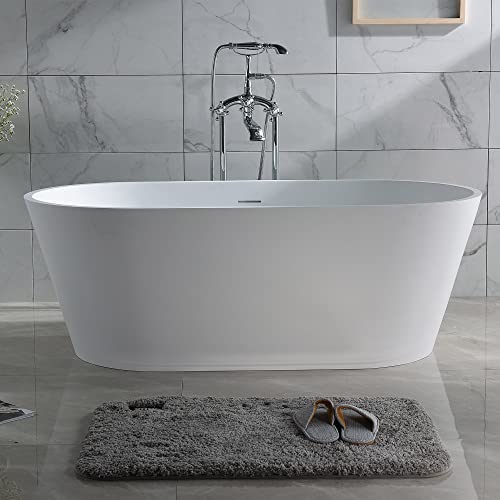 Dowell 077 60" Luxury Contemporary Stone Resin Free Standing Bathtub White Modern #TOP1
