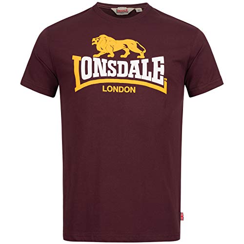 Lonsdale Camiseta Clásica para Hombre con Logotipo de León Vintage de Corte Regular, Oxblood, M