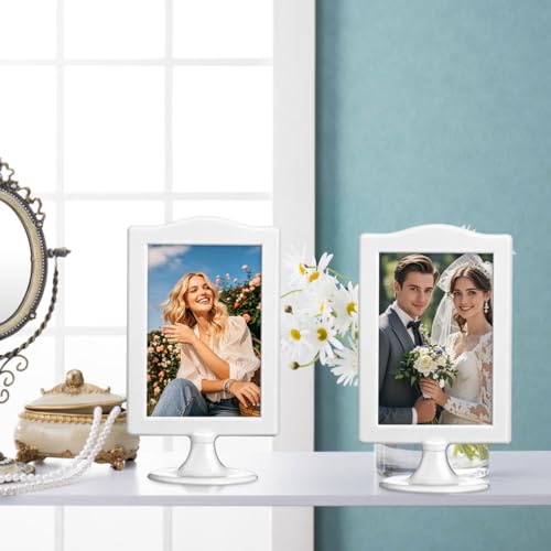 Cadre photo double face vertical blanc 10x15 à poser avec base stable