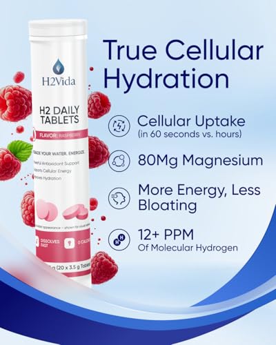 H2Vida Hydrogen Water Tablets – Magnesium Supplement for Energy, Detox, Hydration & Focus – Energy Booster – 1Pack Raspberry Flavored 20 Tablets - Image 3