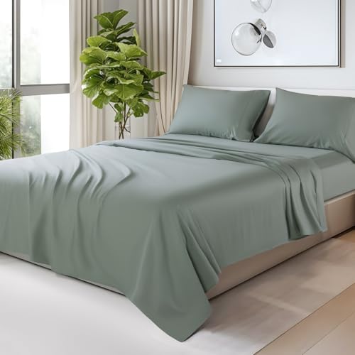 Image of SONORO KATE 100% Egyptian Cotton Sheets,1200 Series,Cal King Size | Soft Breathable & Cooling LuxuryHotel Cotton,Sateen Weave for Soft Feel,Fits Upto 16 inch Mattress,4PC,Sea Glass