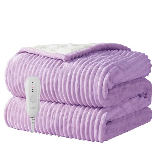 Texciting Heated Blanket Electric Blanket Throw 50X60-Heating Throw with 5 Heat Settings-3 Hours Auto Off ETL Certified Machine Washable (Purple)