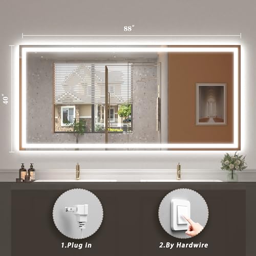 Image of LED Bathroom Mirror for Wall 84x 40, Extra Large Lighted Vanity Mirror with Lights, Dimmable, Anti-Fog, Shatter-Proof, ETL Listed (Front + Backlit)