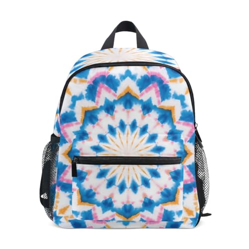 Mochila infantil preescolar con etiqueta de nombre para niños y niñas, Mandala azul teñido anudado, S, Mochilas Daypack