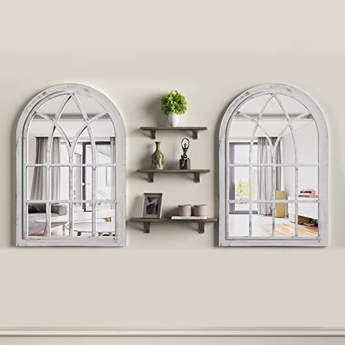 COGOOD Arched Window Mirror - White Plastic Farmhouse Wall Mirror, 36x24 Antique Windowpane Mirror for Living Room, Bathroom, Entryway - Image 3