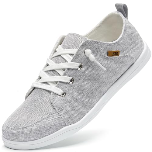 STQ Womens Tennis Shoes Comfortable Slip on Casual Canvas Sneakers for Travelling, Shopping 8 Iron Grey