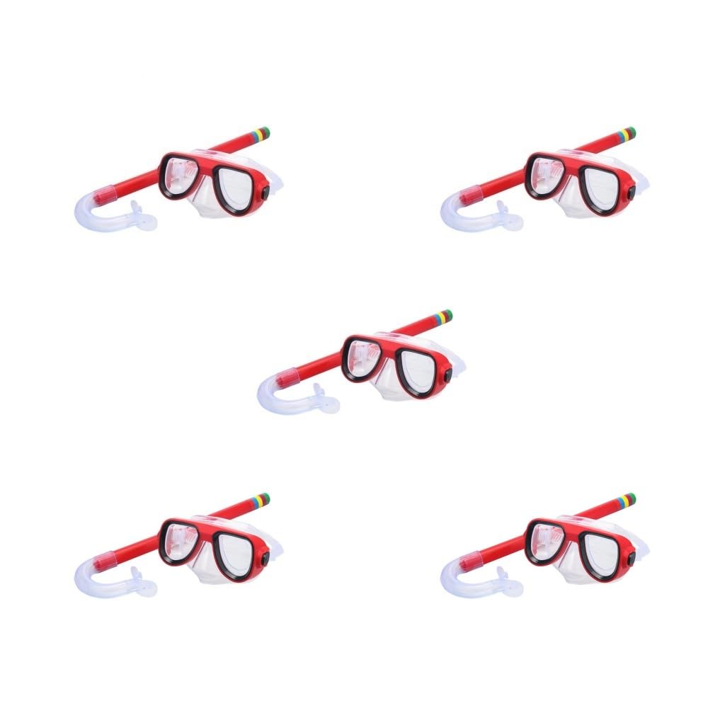 Juego de 5 protectores faciales de plástico para niños, deportes al aire libre, deportes acuáticos, buceo, piscina, gafas de protección facial con tubo de respiración, color rojo