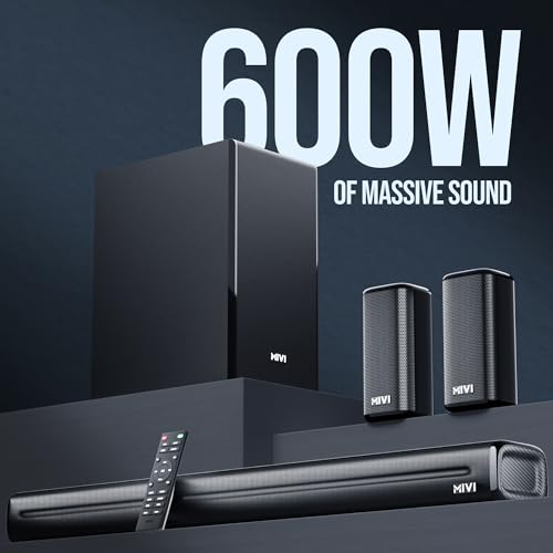 Image of Mivi Fort Hip-Hop 6000 Home Theatre [2025 Launch], 600 Watts Soundbar with cinematic sound, 5.1 Channel, Multiple EQ & Input Modes, BT v5.3, Remote Accessibility, Made in India Sound bar for TV