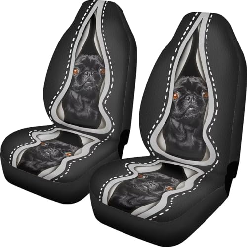 Finagallathe Pug Car Seat Covers Front Seat Cushion Covers Universal Fit Automotive Washable Seat Protect for SUV, Sedan, Van, Vehicle, 2 Pieces Set