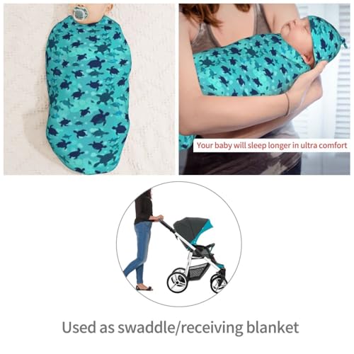 Image of Ocean Blue Sea Turtles Newborn Swaddle Blankets Hat Sets Soft Baby Receiving Blanket Swaddle Sack for Baby Shower Infant Boy Girl Gift