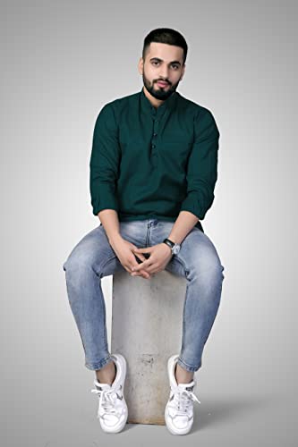 Image of Men's Cotton Regular Short Kurta | Casual & Ethnic Wear with Long Sleeve