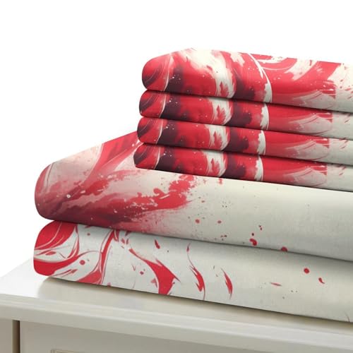 Parure de lit rouge géométrique en microfibre supérieure effet 3D King - 7