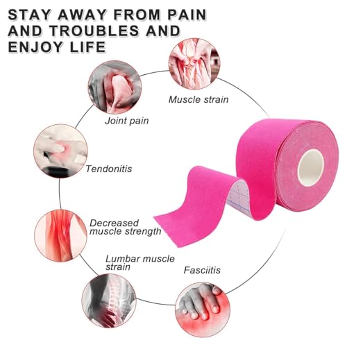 Image of Kinesiology Tape - Elastic Adhesive Sportstape for Muscle Pain Relief, Gym, Fitness, Running - Ideal Support for Knee, Wrist, Shoulder, Back (Random Colour Shipped)