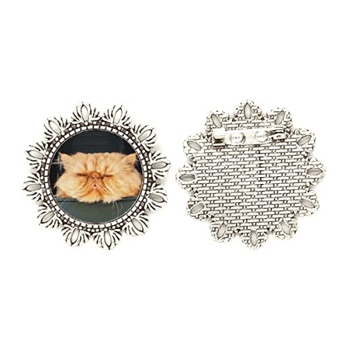 Broche de plata de gato amarillo con flor hecho a mano tamaño medium
