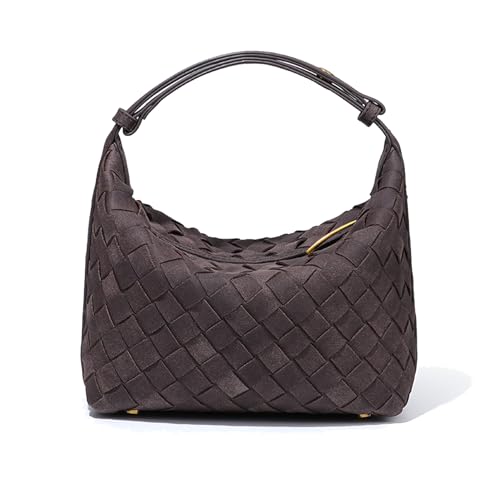 Suede Leather Handbag for Women-Small Clutch Bag Suede Handbag- Leather Woven Bag-Underarm Purse-Top-Handle Handbag (Chocolate)