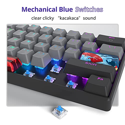 Image of Protable 60% Percent Gaming Keyboard Mechanical, Mini Compact RGB Backlit 61 Keys Wired Office Keyboard with Blue Switch for Mac /Win (Dolch /Blue Switch)