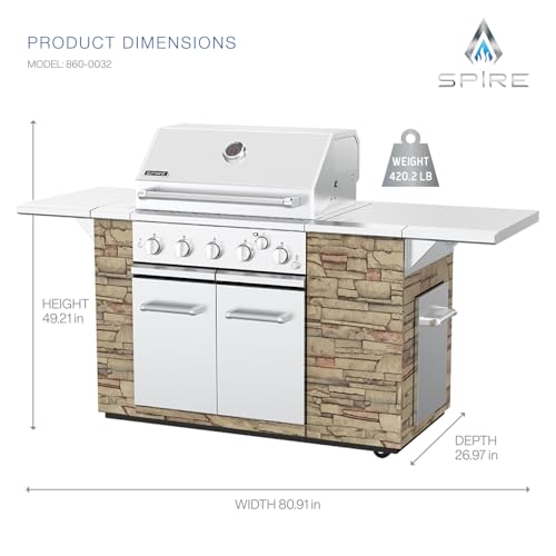 Image of SPIRE 5 Burner Gas Grill Island Head, Stainless Steel 30 inch Built-In Grill