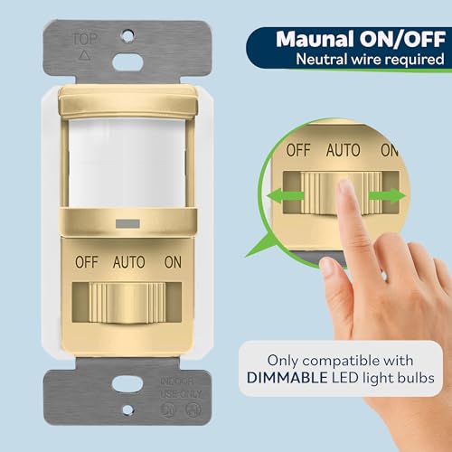 Image of TOPGREENER in Wall PIR Motion Sensor Light Switch, Need Neutral Wire, Gold