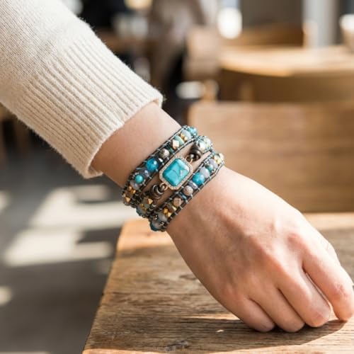 Image of YGLINE Boho Handmade Wrap Leather Tube Crystal Stone Bracelet for Women