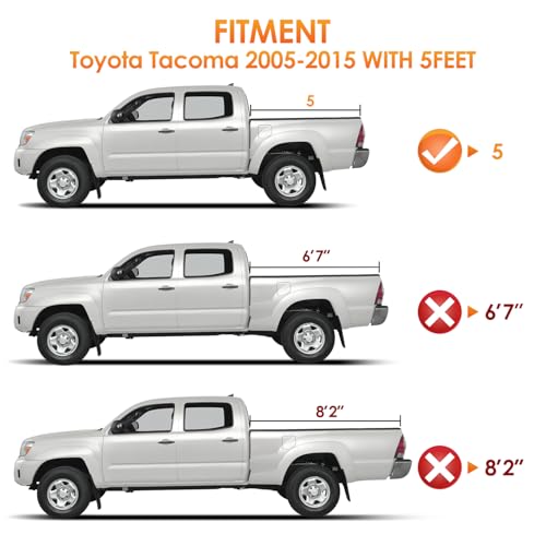 Image of Nilight Soft Tri-Fold Tonneau Cover for Toyota Tacoma 2005-2015 5ft Bed | Fold-Up Truck Bed Cover and Pickup Cargo Cover Compatible with Toyota Tacoma 2005-2015 5ft Bed