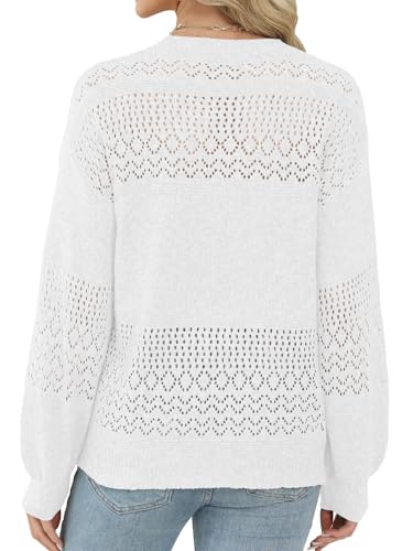 Image of Lylinan Womens Sweaters Casual Boho Long Sleeve Shirts Crewneck Lightweight Crochet Tops Pullover Knit Sweater
