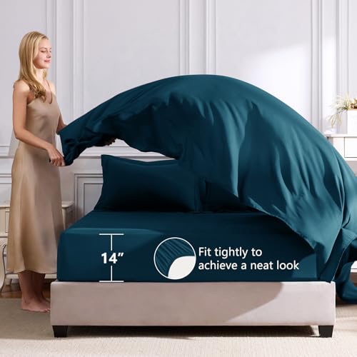 Image of CozyLux King Size Comforter Set Lyons Blue - 7 Pieces Bed in a Bag King, Luxury Soft Bed Set for All Seasons, Bedding Set with Down Alternative Comforter, Sheets, Pillowcases & Shams