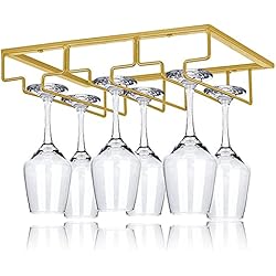 Estanterias Para Tintes Soporte para Copas de Vino, Soporte para Copas de Vino de Pared, Soporte para Copa de Vino Colgante, Estante de Copas de Vino Tinto, Estante para Copa de Vino Debajo del Gabinete, para Bar (Dorado)