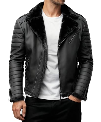 Crone Naik Shearling Herren Lederjacke Echtleder Biker Jacke mit...