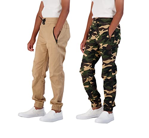 Boys Twill Jogger Pants with Zipper Pockets 2-Pack Pull on Pants for Kids4