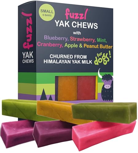 Fuzzl Pack of 6 Small Mixed Flavour Yak Chews for Dogs Blueberry Strawberry Cranberry Mint Apple Peanut Butter | Natural Himalayan Cheese Treats Long-Lasting Dental Chews for Small Breeds