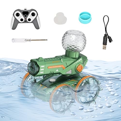 Coche de control remoto - 17,5 x 15,5 x 18,8 cm, vehículo de cascada multiterreno, oruga de velocidad ajustable | Luces LED de rociador de agua a deriva interior, barco teledirigido al aire libre