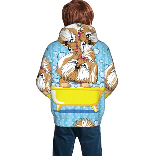 Dog Takes a Bath in the Bathtub Kid Hoodies Boys Sweatshirts Girls Pullover with Pocket4