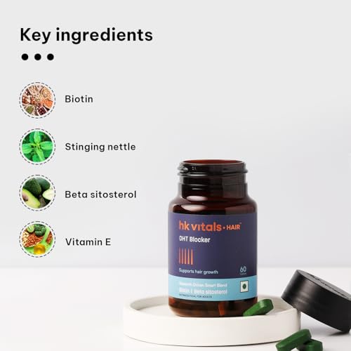 Image of hk vitals Biotin & DHT Blocker (60 Tablets each) Combo Pack| Supplement for Hair Growth, Strong Hair and Glowing Skin