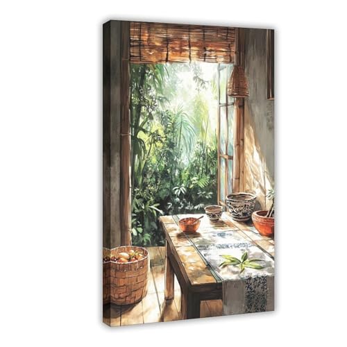 Indonesian Kitchen, Batik Table Runner, Ceramic Bowl Illustration City ​​​​map Scenery Landscape Living Room Canvas Bathroom Abstract Inspirational Framed Motivational Boho Kitchen Sign Travel Modern