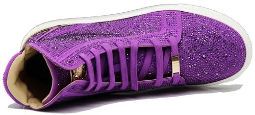 Image of Enzo Romeo Men's Fashion High Top Crystal Shimmer Rhinestone Blink Flat Sneakers Shoes