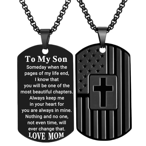 Coolvy To My Son Necklace from Mom, Dog Tag Cross Necklace for Men Boy, Birthday Graduation Christmas Valentines Gifts for Sons (Son Gifts From Mom - Someday, Black)