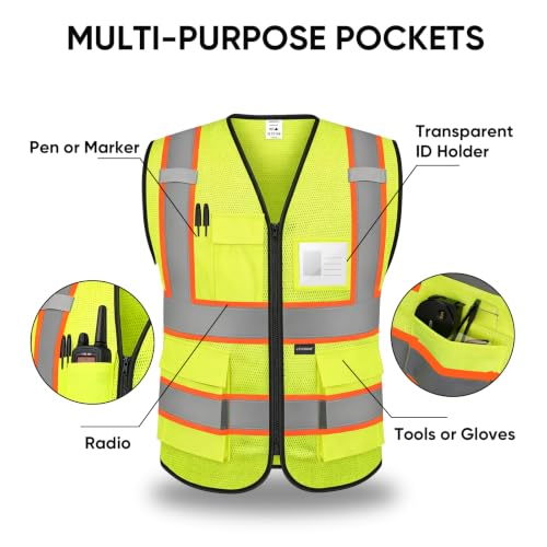 Image of TICONN Reflective Safety Vest High Visibility Class II Mesh Vest for Women & Men Meets ANSI Standards