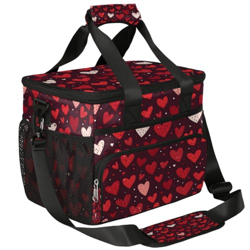 Insulated Picnic Backpack Lunch Box for Women Men Picnic Basket Tote Lunch Bag Picnic Bag Portable Lunch Bags for Picnic, Beach, Work, Trip,Office, Camp Red Love Holiday