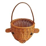 Fahoujs Cesta tejida de ratán de imitación de dibujos animados, cesta organizadora con forma de cerdo para guardar llaves de joyas de caramelo en estilos