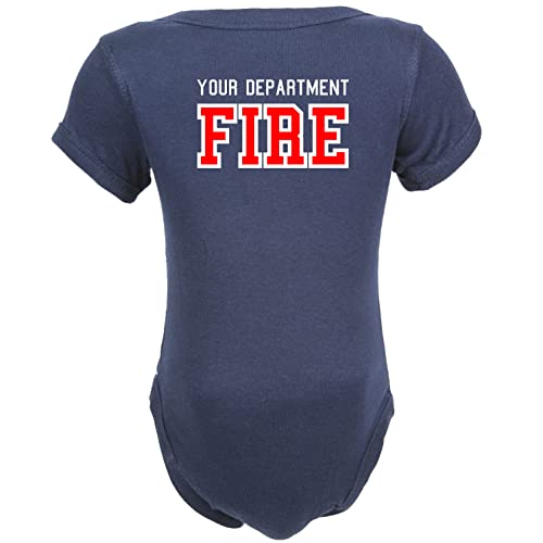 Firefighter Red Maltese Cross Personalized Navy Baby Bodysuit Only3
