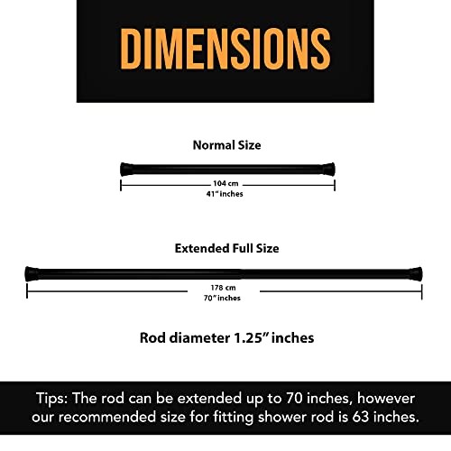 Image of Story@Home Curtain Rod 104-170 CM | Adjustable Curtain Without Drilling | Extendable Shower Curtain Tension Rod | Rustproof Metal Curtain Rod Pipe | Stable Spring Installation | Black