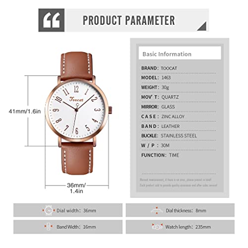 Toocat Fashion Women Wrist Watch, Lady Simple Leather Quartz Watches Ultra-Thin Waterproof Analog Watches For Girls Student (Brown) #TOP4