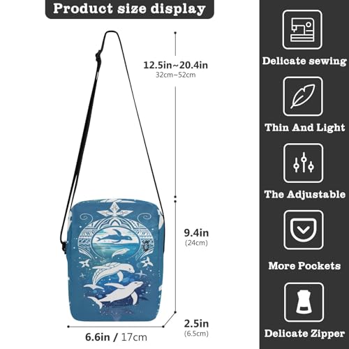 Boho Dolphin Blue small messenger bag for men mens crossbody bag small Purse For Teens Adjustable Strap for Travel outdoor sports3