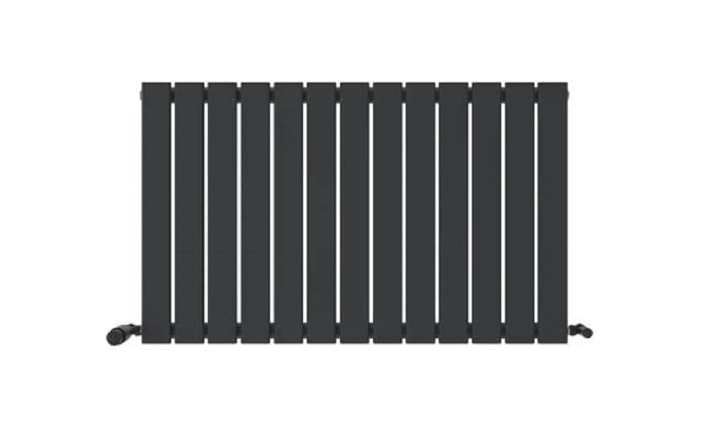 iBathUK Apex Wall Mounted Horizontal Single Slim Flat Panel Designer Radiator, Steel Central Heating Panel Heater High BTU, Slim Radiator Bottom Feed in Matt Anthracite, 600 x 988mm — image 1