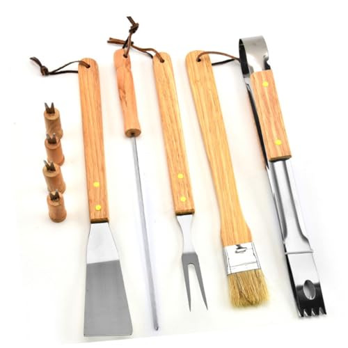 Set de Utensilios para Parrilla 10 piezas Acero y Madera miniatura 5